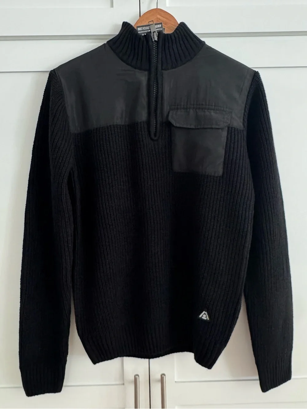 American Stitch Men’s Black Ribbed Half-Zip Sweater with Chest Flap Pocket